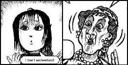 The unnamed protagonist of Best Friend (#130, left) and Gladys (#164, right) both suffer from the debilitating condition known as Navel Mouth